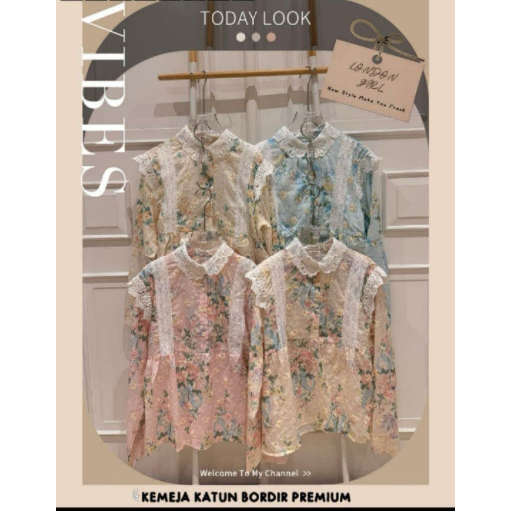 kemeja wanita  kemeja katun bordir motif