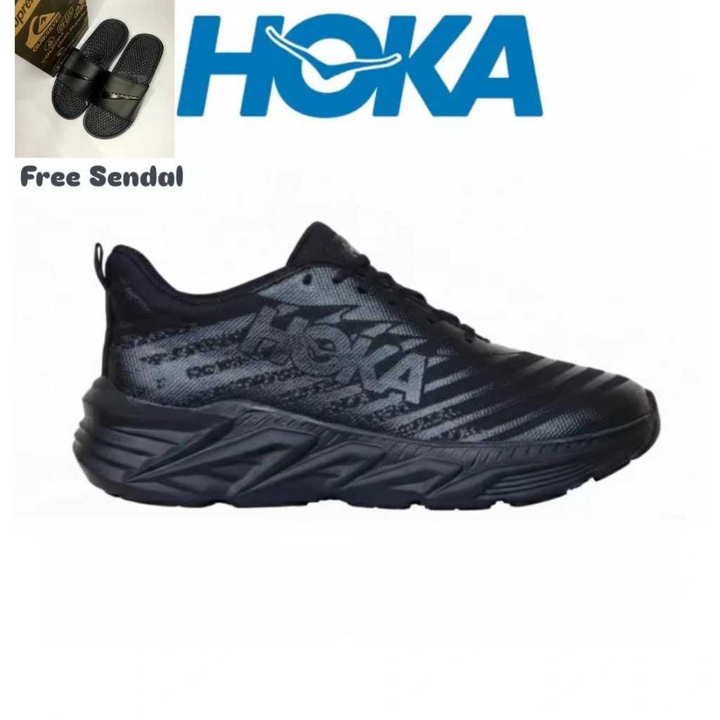 Sepatu Running Hoka Sepatu Lari Pria Wanita Empuk Ringan Hitam Polos