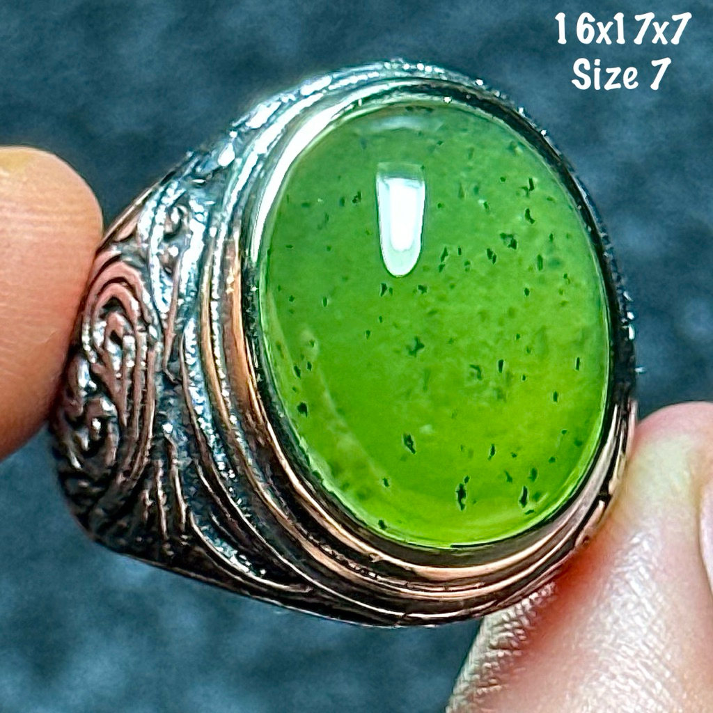 Cincin Batu Akik Natural Serpentine Biji Selasih Kristal (asli alam)