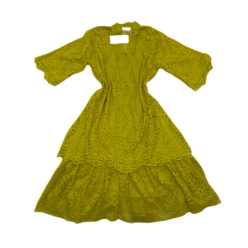 [NEW] Dress Brokat Agustine Mustard Kuning Branded Brand Party Dress Kondangan Lebaran Natal Fashion