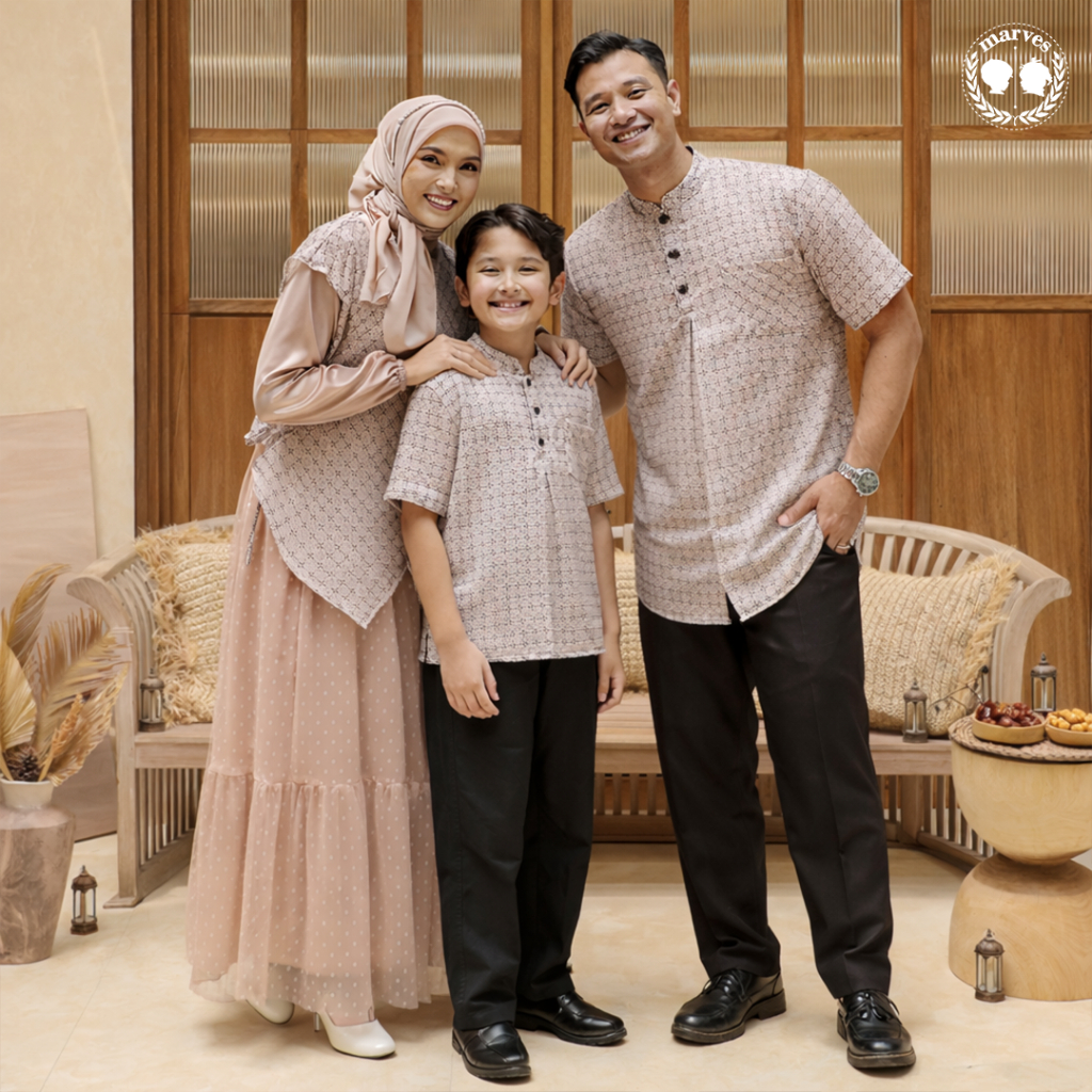 MARVES Isra Sarimbit Lebaran Kemeja Gamis Couple Anak Laki-laki Ibu Ayah Keluarga Baju Muslim