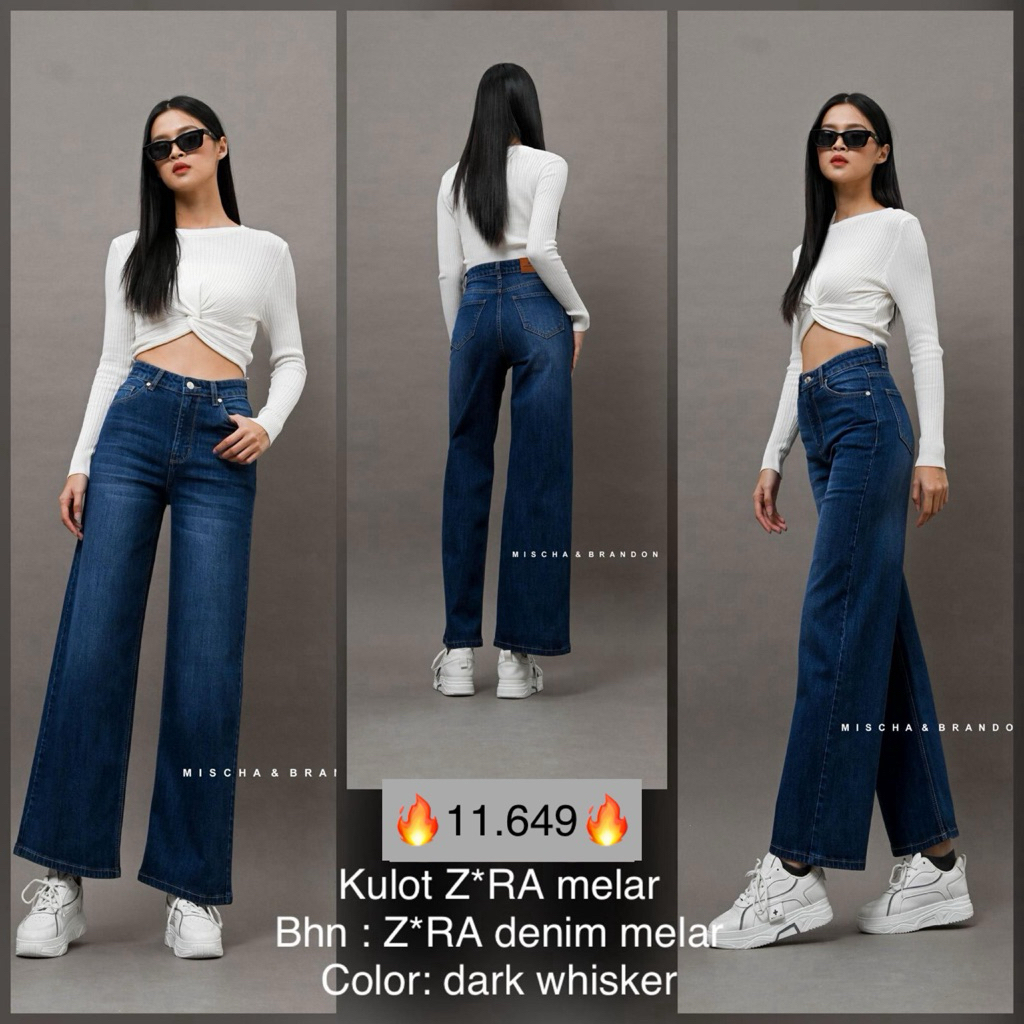 JEA JEANS BF HAREEM BKK- Celana Kulot Z*ra Denim (11.649) Dark Whisker Bahan Z*ra Melar Nyaman Dipak