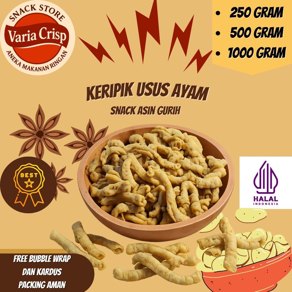 Keripik Usus Ayam Varia Crisp 250g 500g 1kg - Usus Goreng Tepung Krispi Renyah Asin Gurih - Cemilan 