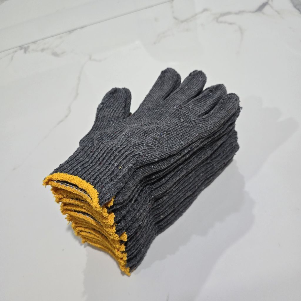 1lusin/12pasang sarung tangan safety kain rajut putih gelang kuning standar industri proyek kebun