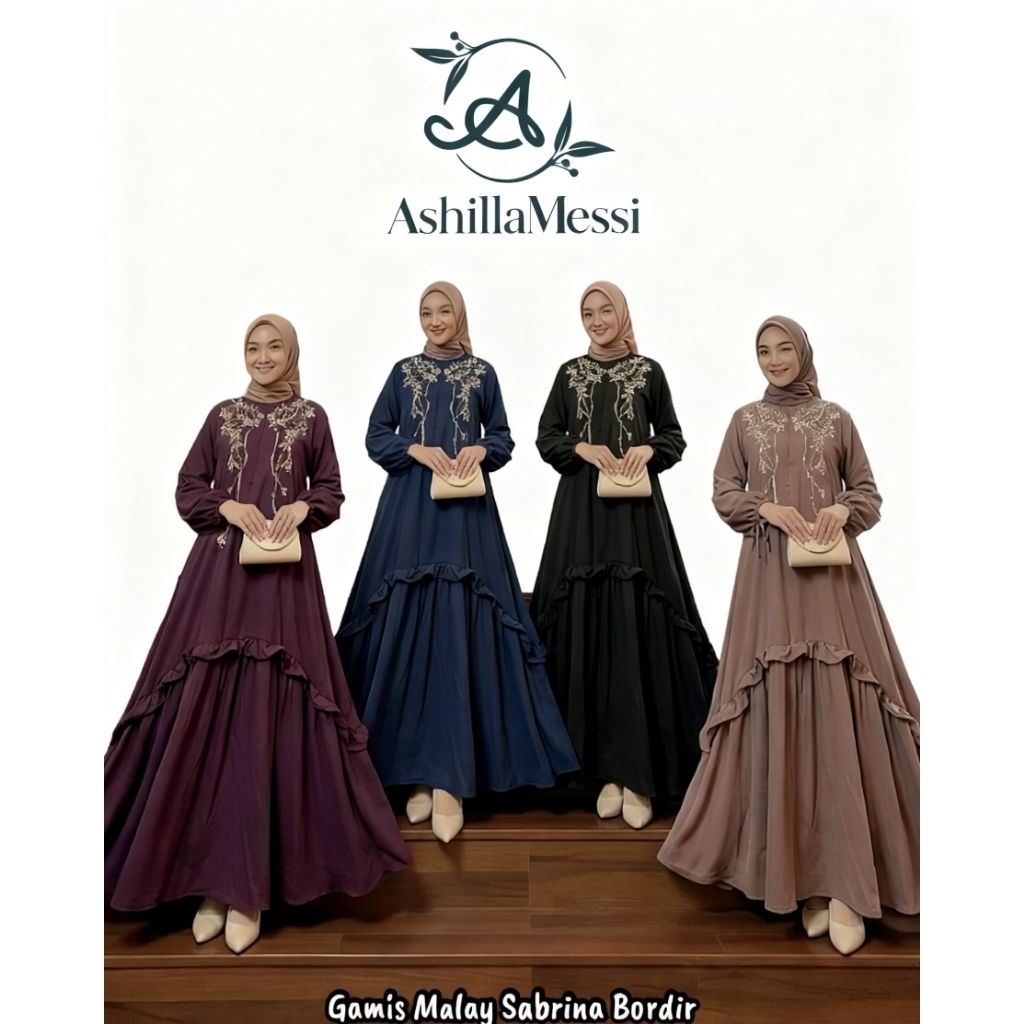 Gamis Malay Bordir ORI AshillaMessi Bahan Sabrina Gamis dewasa