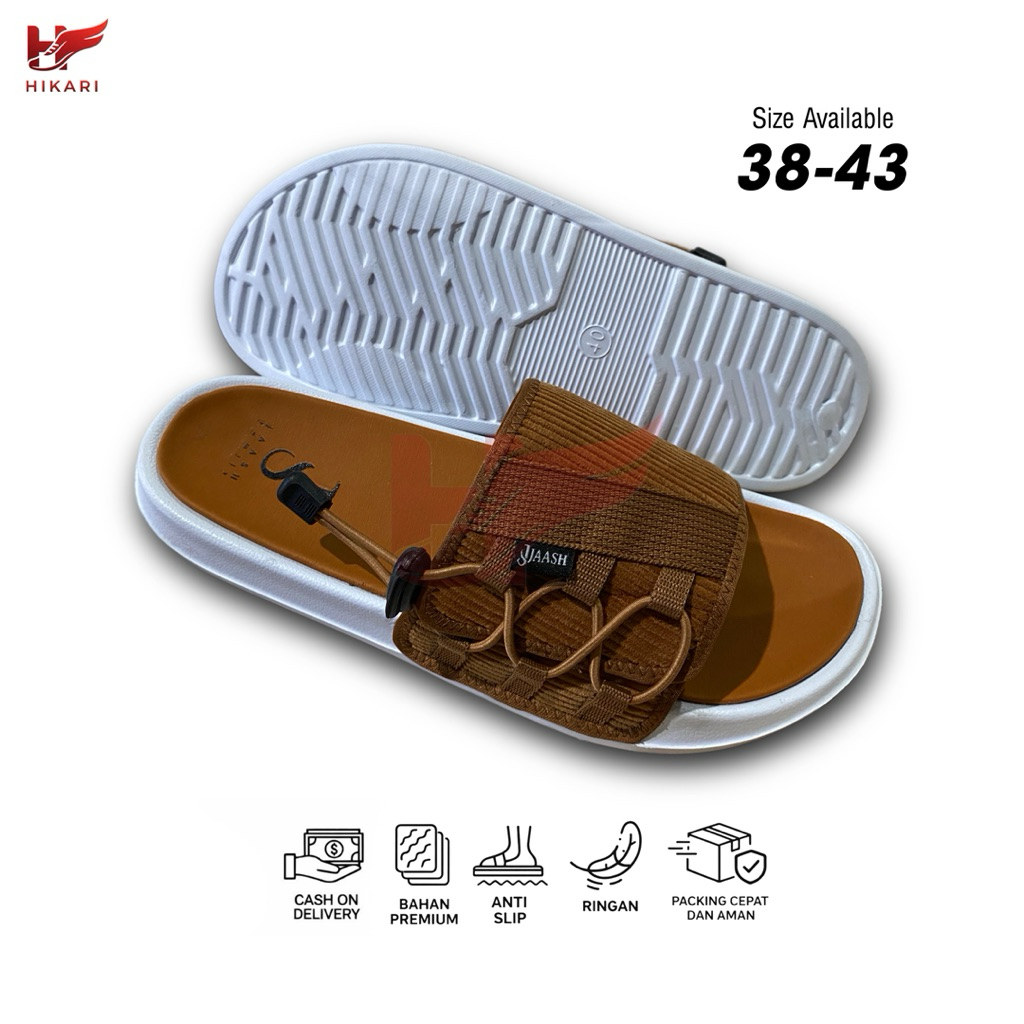 JAASH SANDAL SLIDE SLOP UNISEX TALI 3 TAN HITAM ANTI SLIP KEKINIAN PRIA WANITA SIZE 38-43 COD TERBAR