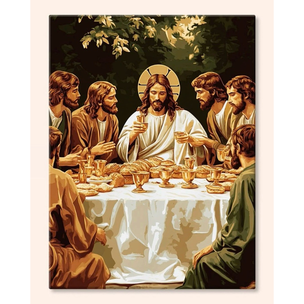 MASTER CANVAS - Lukisan Cetak Perjamuan Terakhir - Hiasan Dinding Kanvas Kristen Estetik - Pajangan 