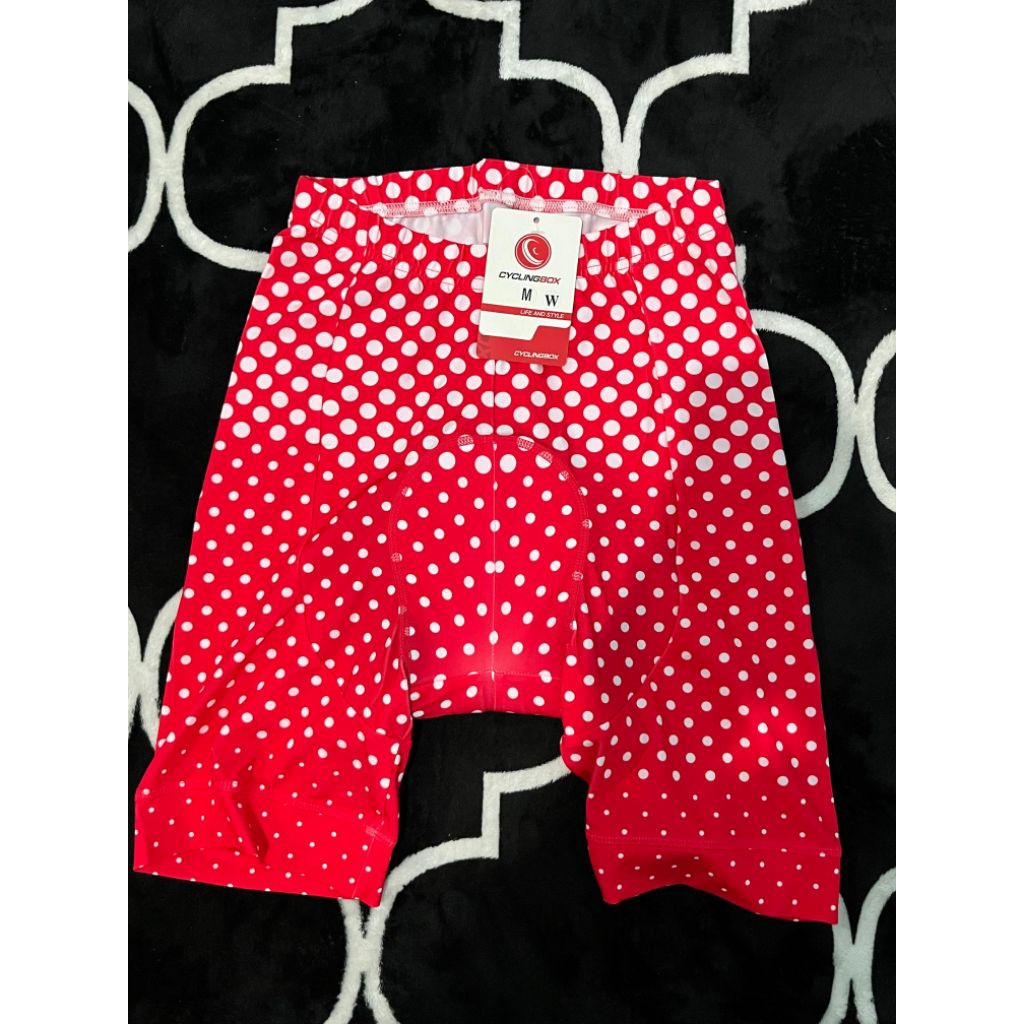 Celana Sepeda Padding CyclingBox Women Motif Dot Merah Putih Pendek