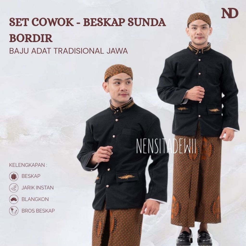 [HtSNB] Set Cowok • Sunda Bordir / Baju Jawa Tradisional | Beskap, Jarik, Blangkon *Free Bros Beskap