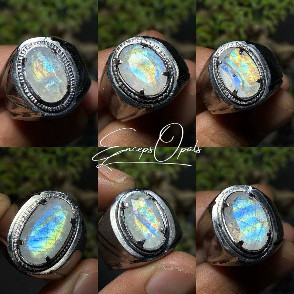 biduri bulan moonstone ring stainless handmade