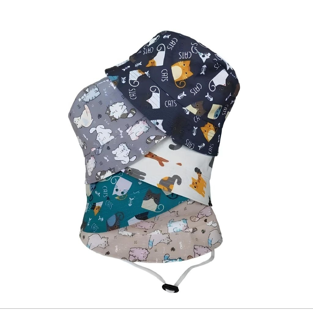 Topi bucket anak bahan kanvas print ada talinya untuk anak usia 1-7 tahun laki-laki dan perempuan
