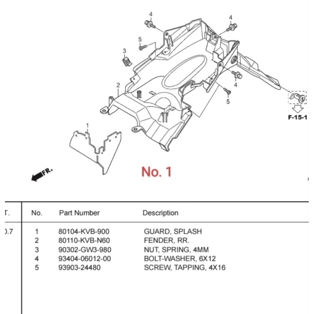 Karpet lumpur spakbor belakang untuk motor Vario 110cc CW Vario 110cc CBS part 80104KVB900
