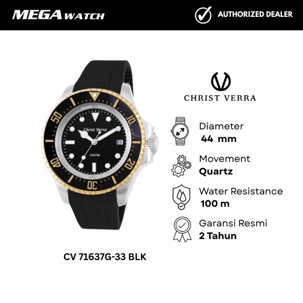 Jam Tangan CHRIST VERRA Pria Original CV 71637G-33 BLK