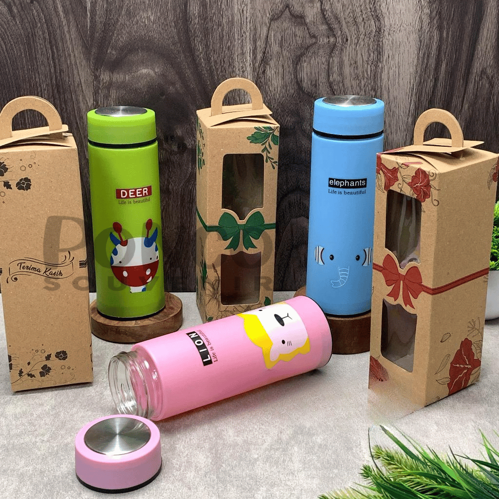 Botol/ Tumbler Animal 420 ML Kemasan Box Kraft Tenteng
