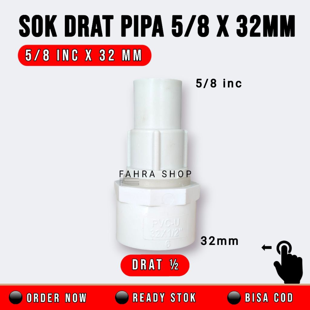 Sok Drat Lurus Putih pipa 5/8 inc x 32 mmPipa Aquarium