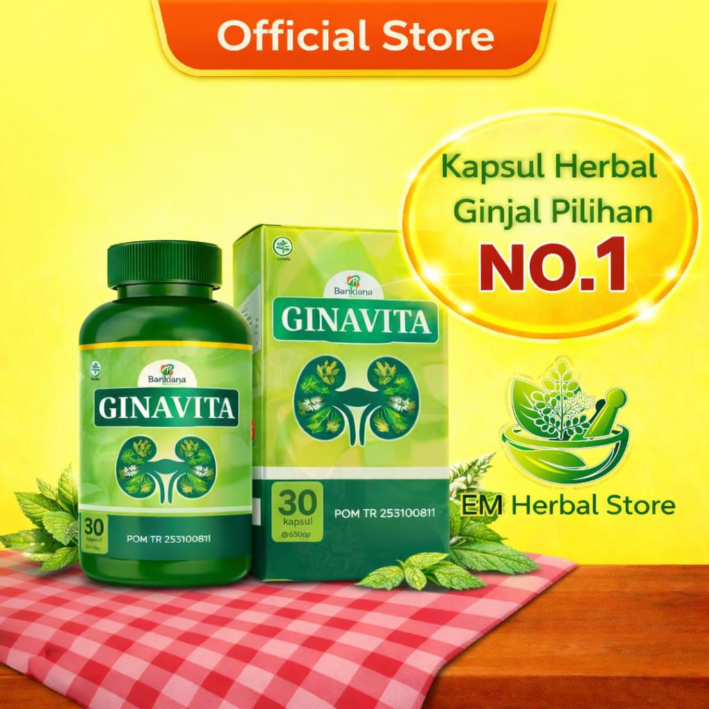 GINAVITA Herbal Ginjal | Suplemen Ginjal Alami Detoks Ginjal Herbal | Kesehatan Ginjal | 30 Kapsul