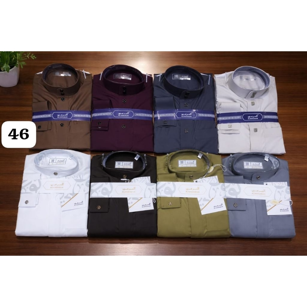Jubah Al Haramain Premium Manset Remaja Bahan Katun Semiwoll - Putih Hitam Warna