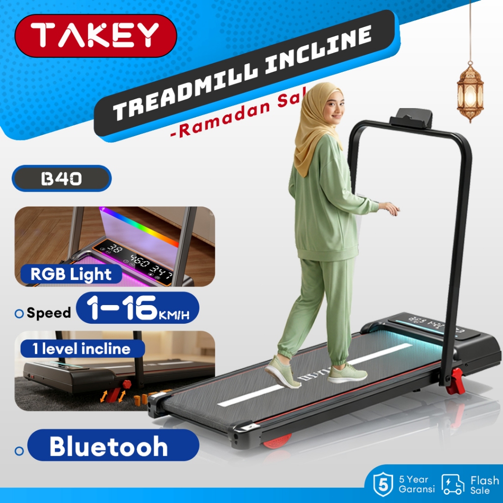 TAKEY  Incline treadmill Elektrik Portable   low watt walking pad lipat Treadmill Listrik