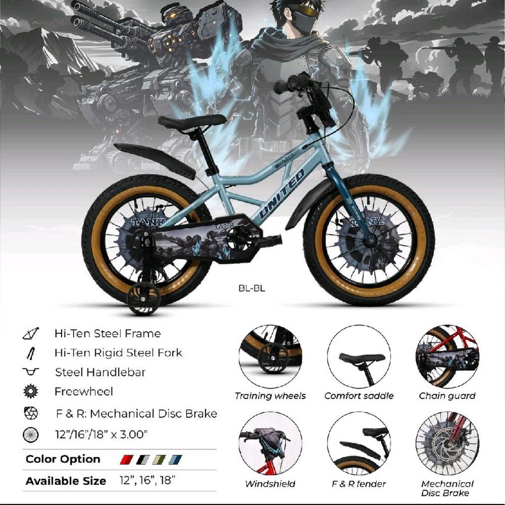 SEPEDA ANAK BMX 12 INCH UNITED TANK REM CAKRAM BY:UNITED TERBARU