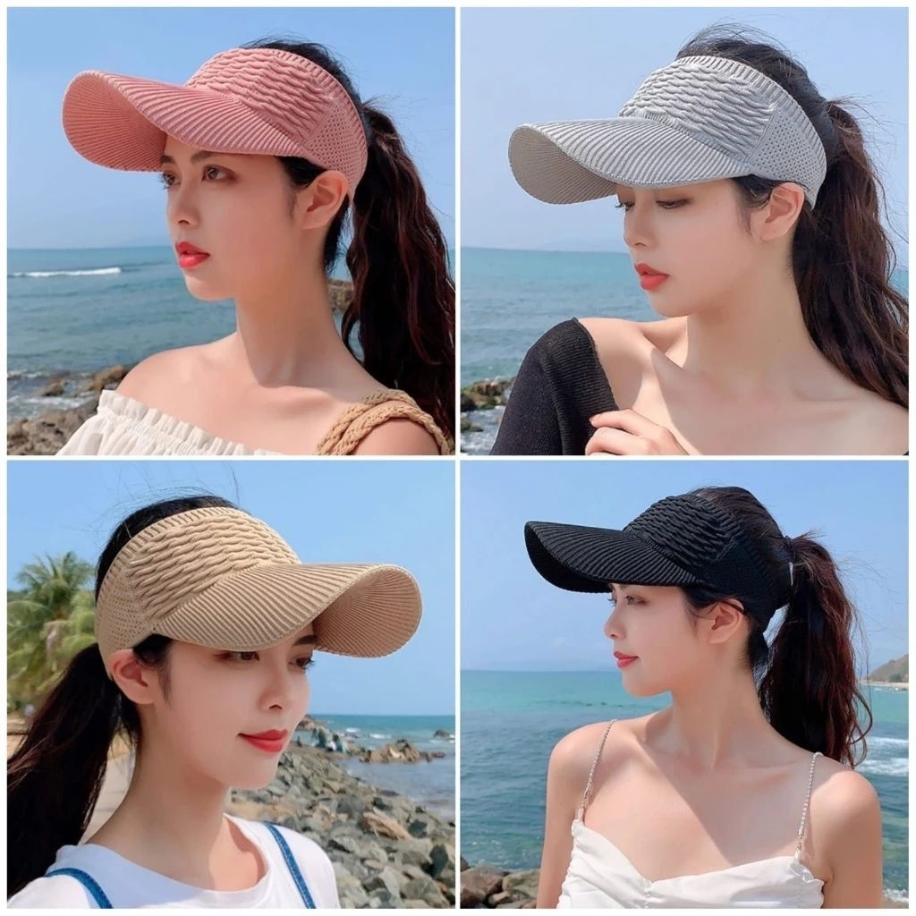 Topi Senam Wanita Summer Zumba/Topi Knit Visor Rajut Polos Model Korea