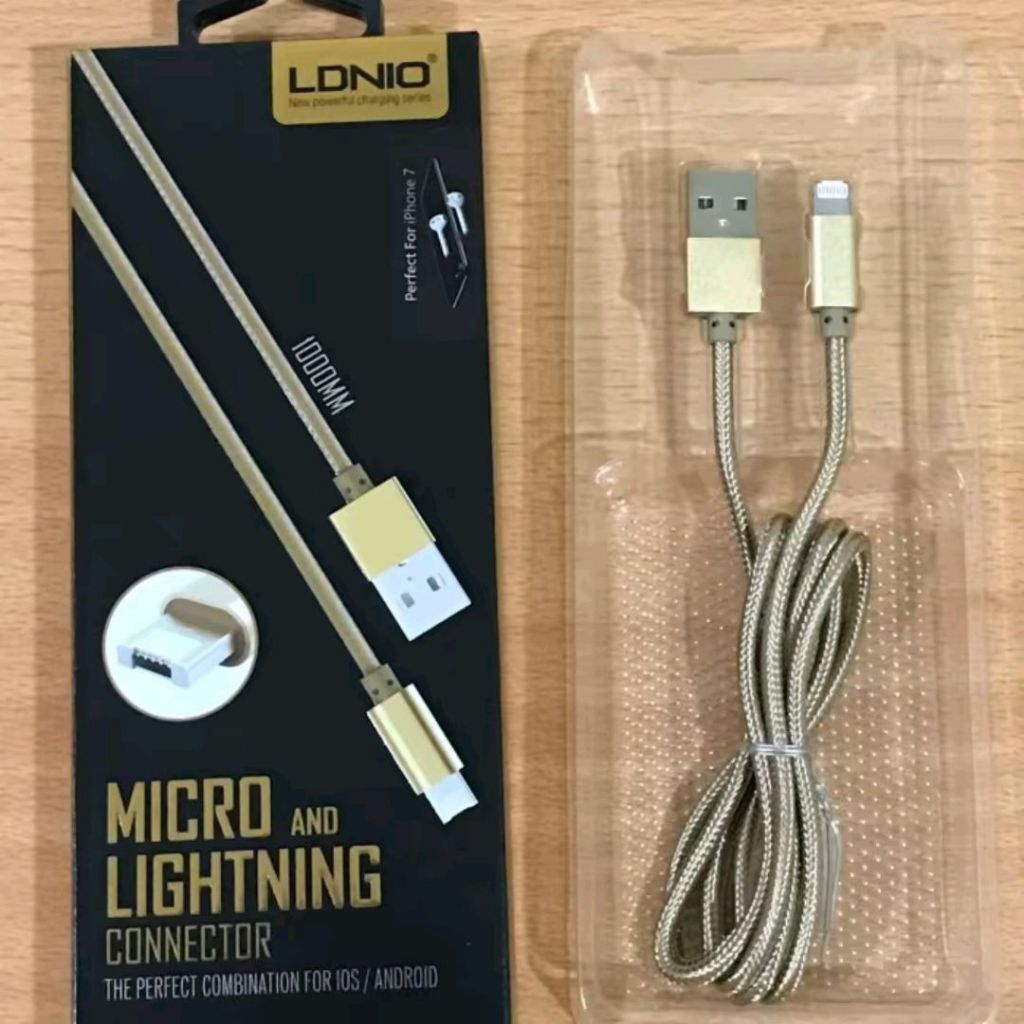 LDNIO Kabel Data LC88 2 in 1 Micro & Lightning Gold 1M untuk Smartphone Android & iPhone Tablet Ipad