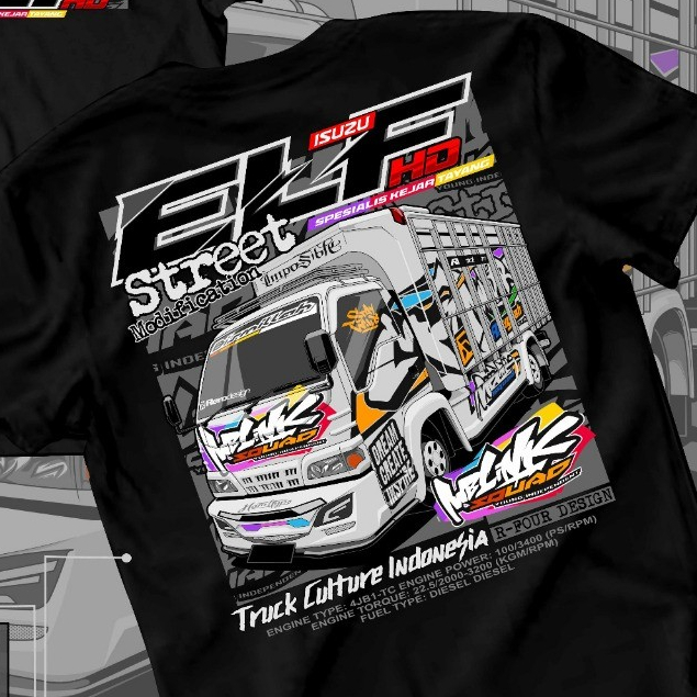 Baju Kaos Truk Elf Mania Truck Isuzu Elf Lengan Pendek Driver Muda Distro Atasan Dewasa