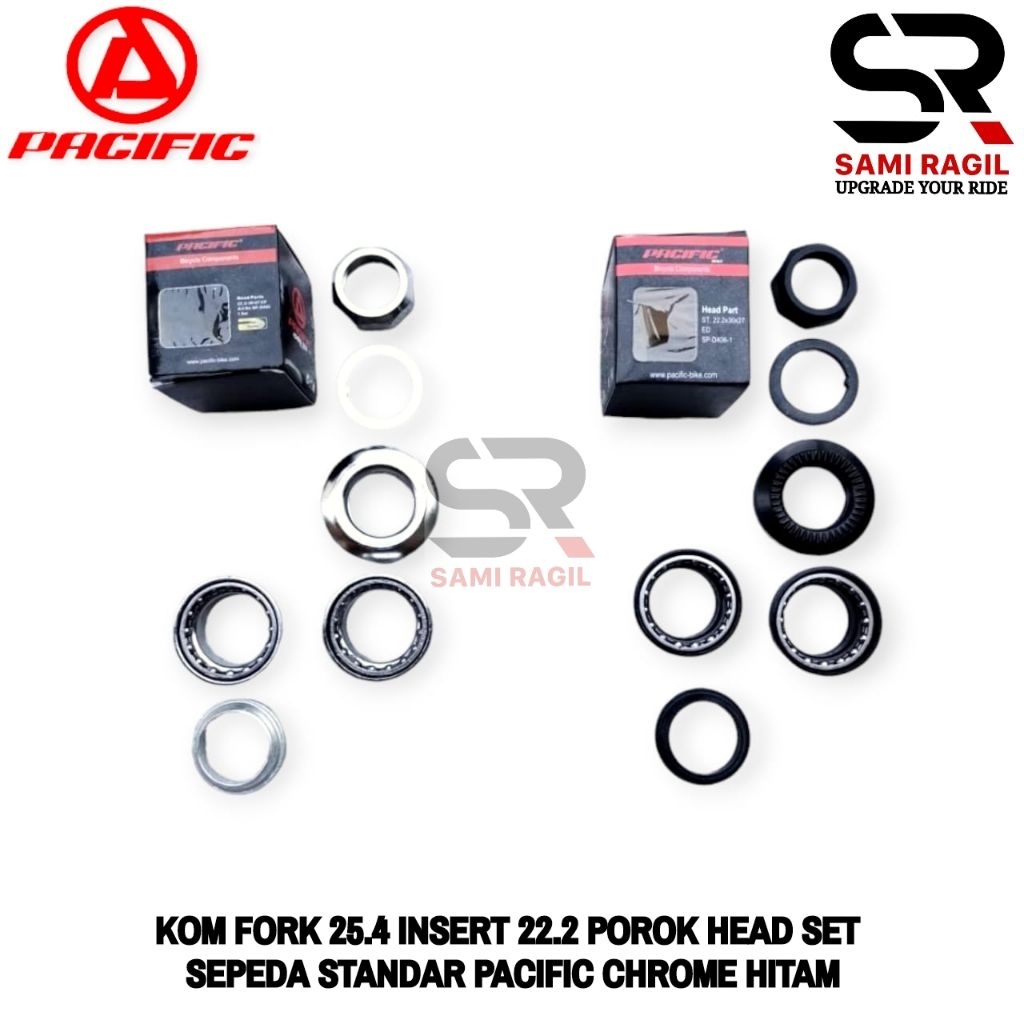 KOM FORK 25.4 INSERT 22.2 POROK HEAD SET SEPEDA STANDAR PACIFIC CHROME HITAM KROM HEADSET JENGKI FED