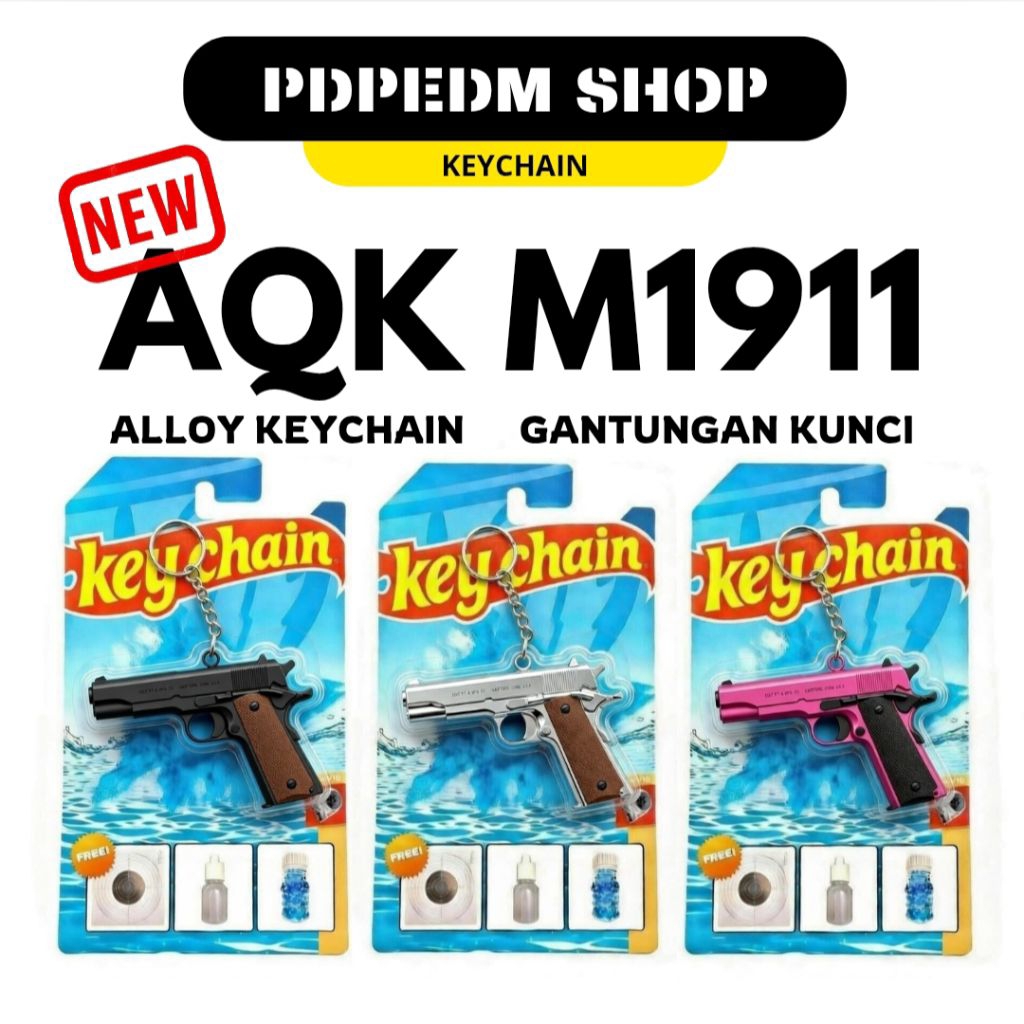 Gantungan Kunci Eksklusif Keychain Model Pistol AQK M1911 Alloy Keychain