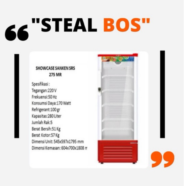 SANKEN showcase 5 rak sanken SRS 275 MR 280 Liter showcase sanken 5 rak SRS 275