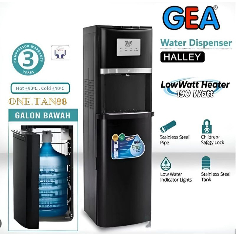 GEA Dispenser Galon Bawah HALLEY - 3 Tombol Panas Normal Dingin - Low Watt