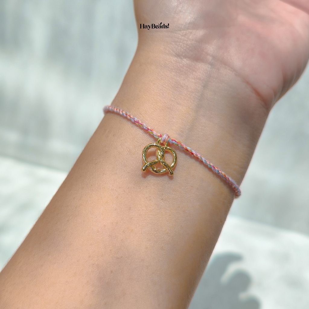 Pretzels Bracelet • Haybeads | gelang tali charm gold plated pretzels bakery