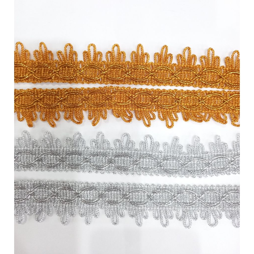 (METERAN) Renda 0181/renda perak mas/renda emas silver 3 cm /renda motif gunung /PER 1 METER (100 CM