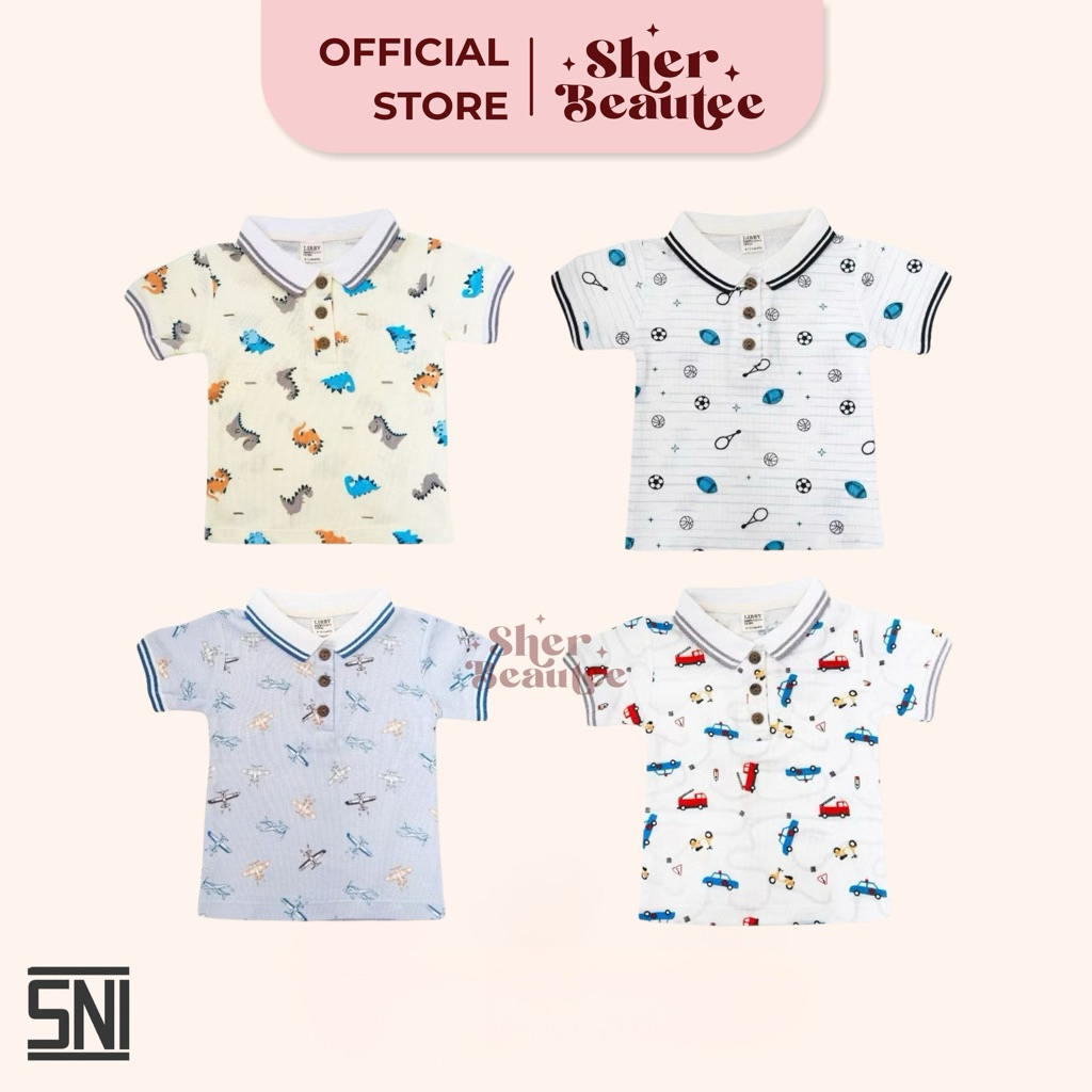 LIBBY Zander Shirt Motif Kerah Bordir - Kaos Polo Anak Laki-Laki - Kemeja Polo 1pcs S2309