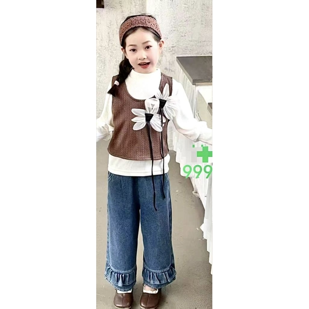 Setelan Anak Perempuan 3in1 Rompi Rajut Import