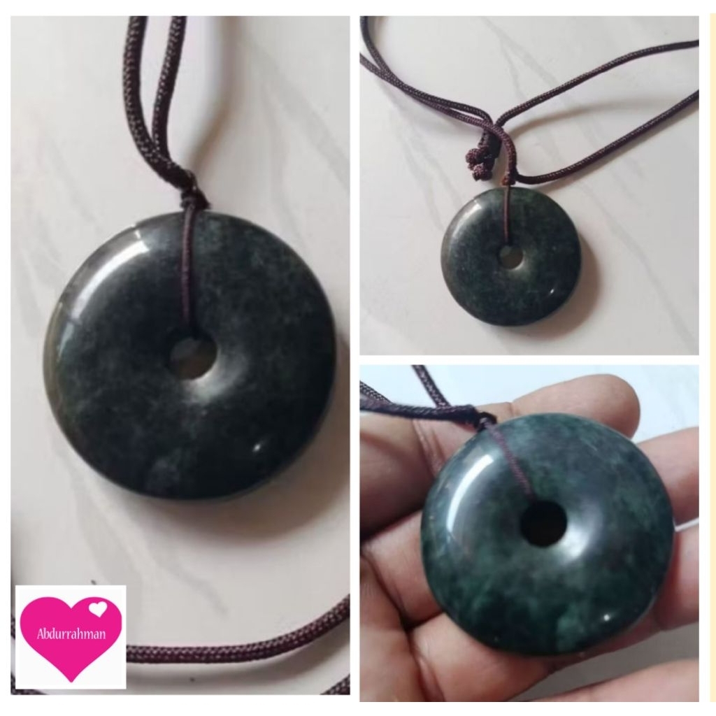 KALUNG SATIN BANDUL BATU GIOK HITAM BULAT JUMBO TYPE B ORIGINAL NATURAL ASLI BATU GIOK