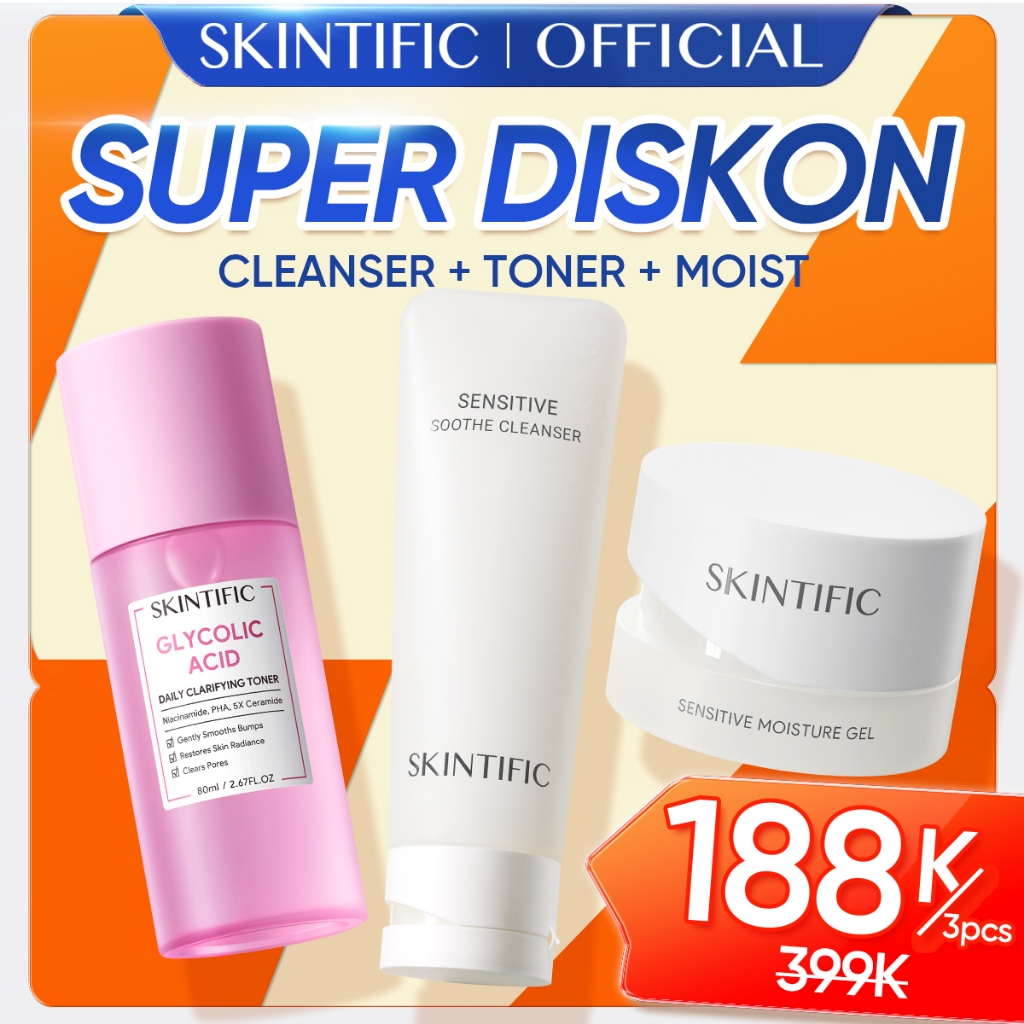 [Big Diskon] SKINTIFIC - 3PCS Skin Soothing Set | Daily Exfoliating Toner + Sensitive Soothe Cleanse