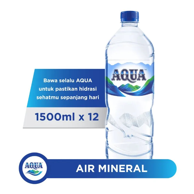 Aqua 1500ml 1,5 LITER 1 Dus Isi 12 Botol - Air Mineral Berkualitas, Segel Asli, Pengiriman Cepat