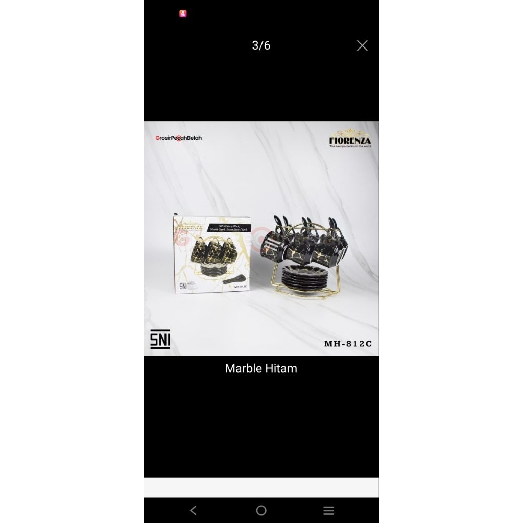 Set Cangkir Keramik Fiorenza Gelas + Piring Tatakan + Sendok +Rak Gold Co