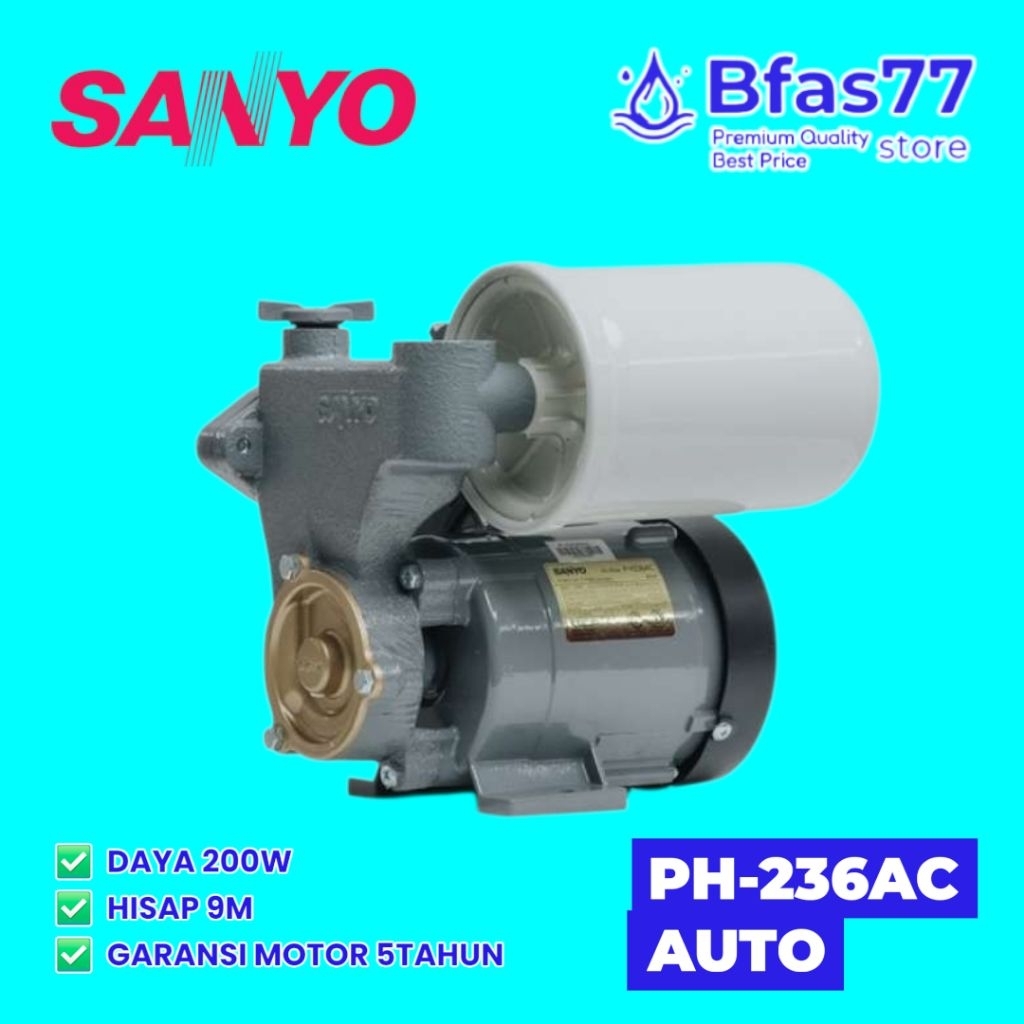 Pompa air Sanyo PH 236 AC - Pompa air otomatis sumur dangkal berdaya 200 Watt