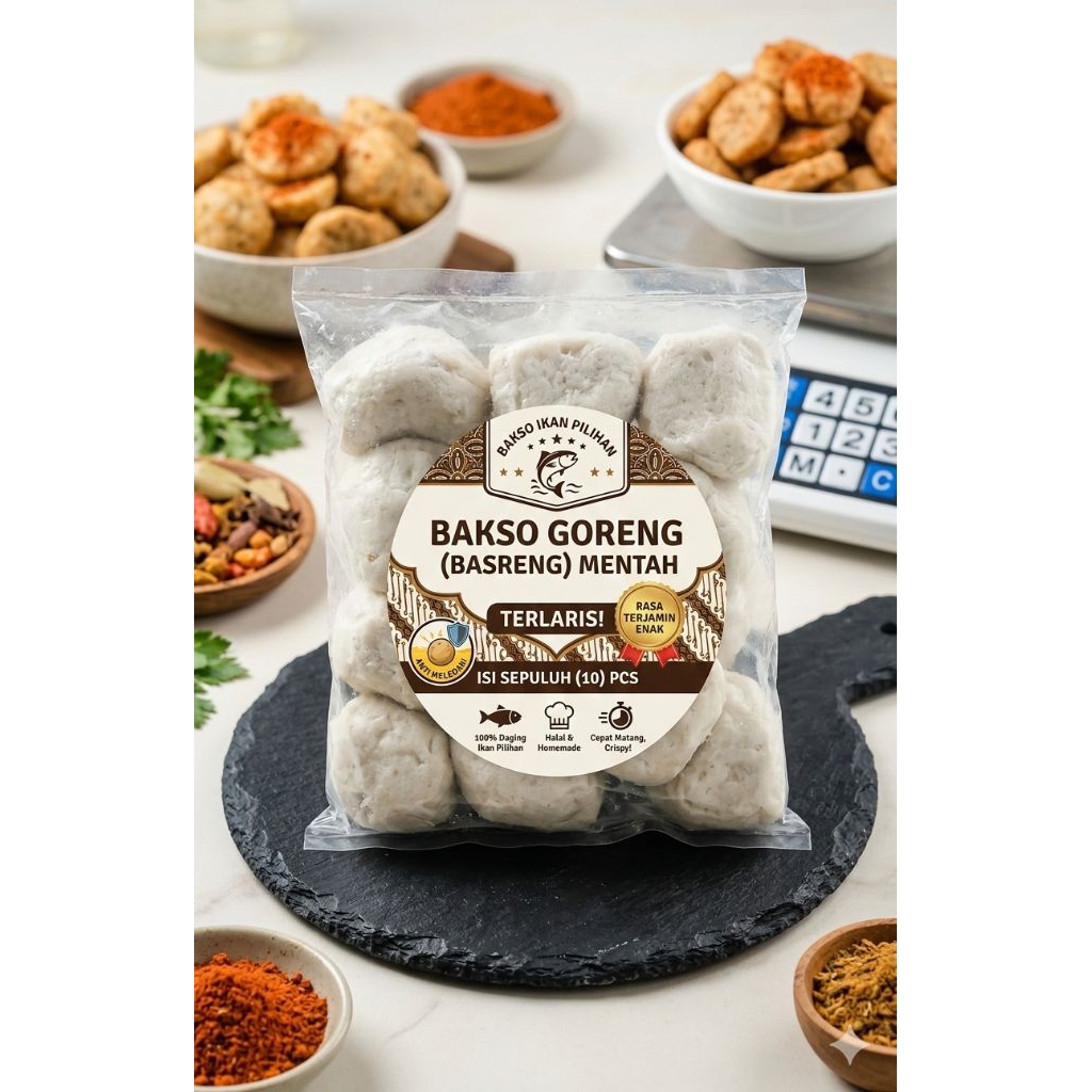 bakso basreng goreng mentah isi 10pcs daging ikan pilihan