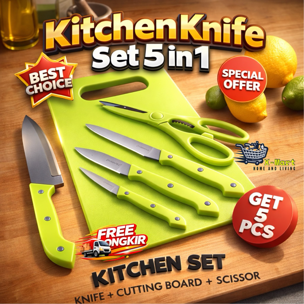 X-MART pisau DAPUR set PISAU dapur 5in1 pisau dapur set LENGKAP pisau dapur MURAH kitchen KNIFE SET 