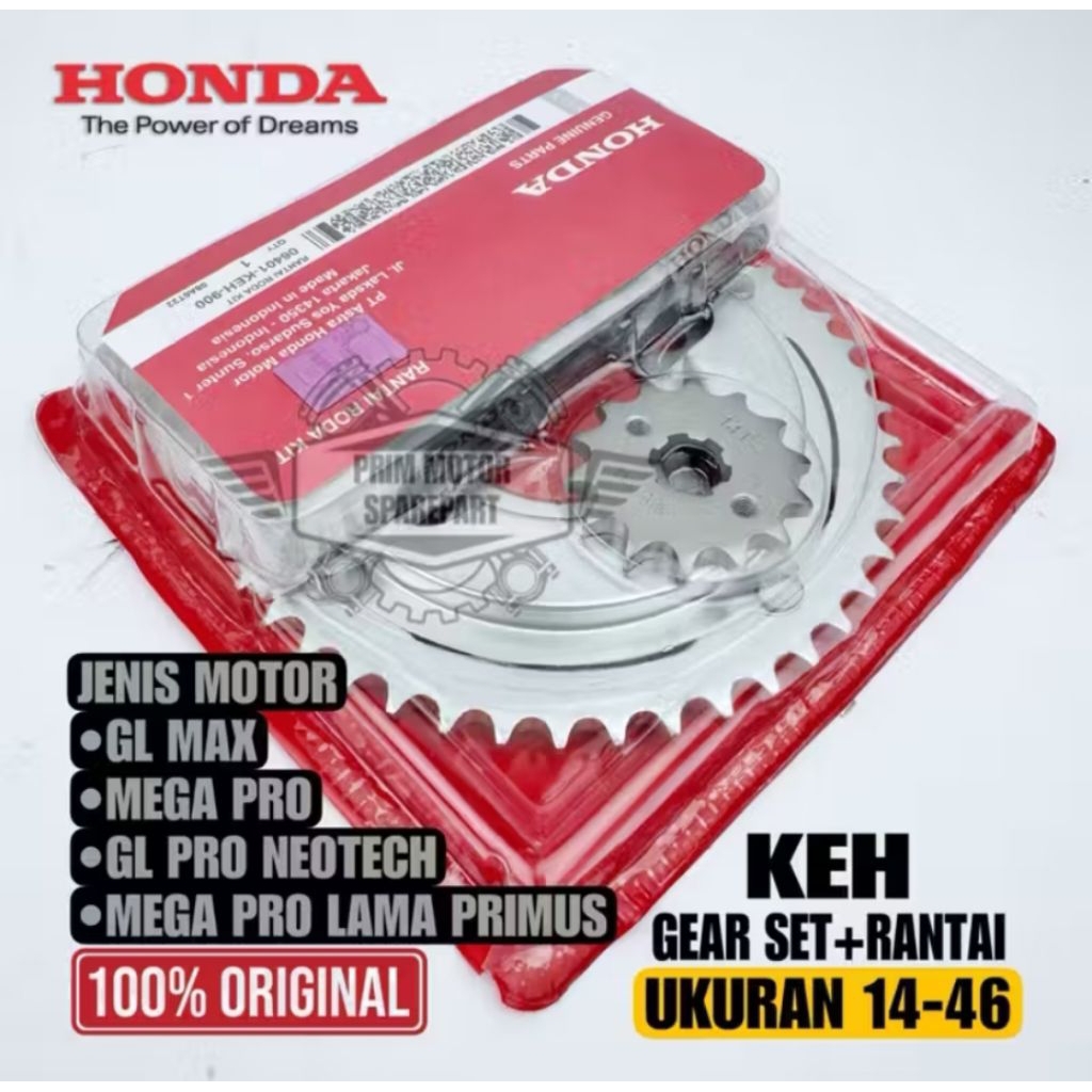 Set Gear Rantai Honda Ori Kode KEH -GL-MEGAPRO- Tahan Lama, Mudah Dipasang, Original AHM