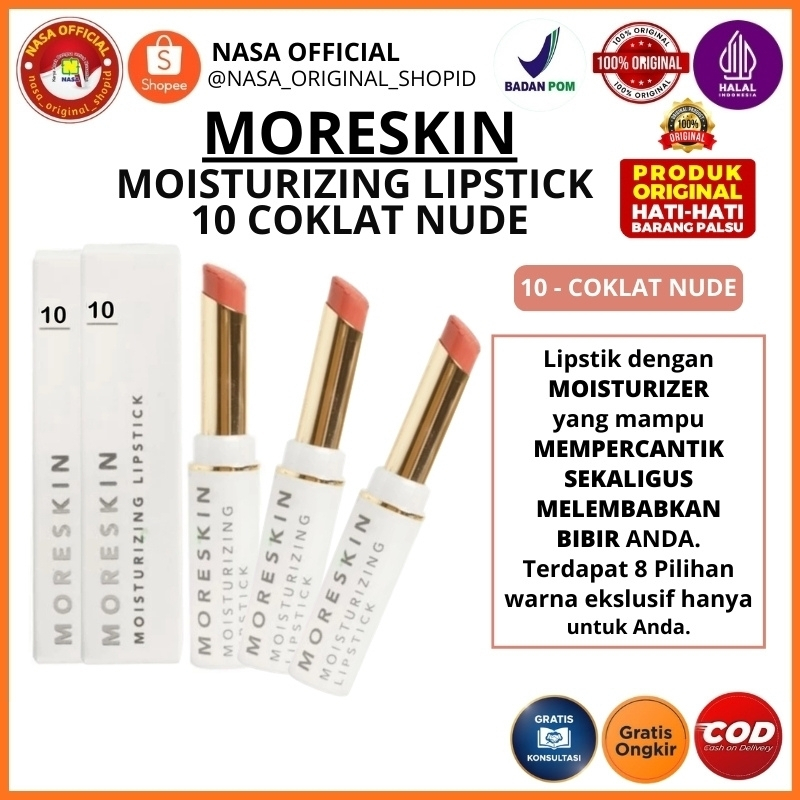 Moreskin Lipstik 10 Coklat Nude Moisturizing Lipstick Bibir Lembab Warna Natural