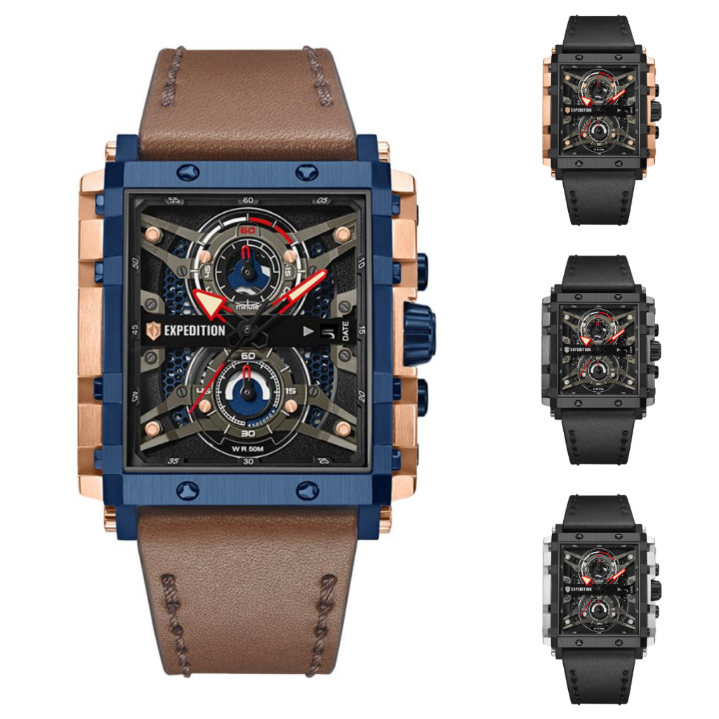 ORIGINAL Jam Tangan Pria Expedition EXP 6757 / EXP6757 / E 6757 / E6757 / 6757 Genuine Leather Strap