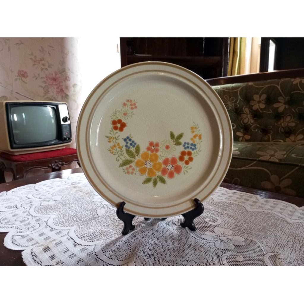 piring hias keramik Jadul Motif Gambar Bunga Made In Japan Antik Vintage Lawas Tua Kuno