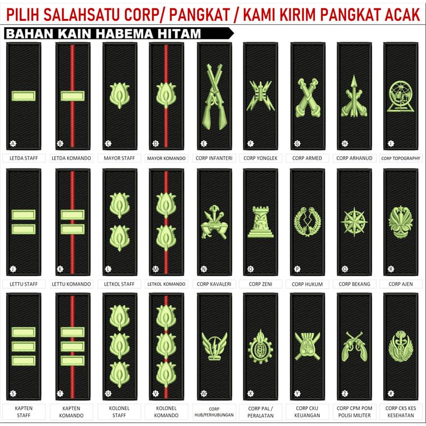 PATCH BORDIR CUSTOM PANGKAT HABEMA - 15 brevet TNI TANDA PANGKAT PDH PDL TNI AD MALVINAS SAGE MATRA 