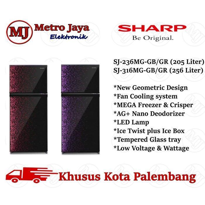 Kulkas 2 pintu Sharp SJ-316MG-GB/GR Non Salju Shine Magneglas Series SJ 316 MG 256L