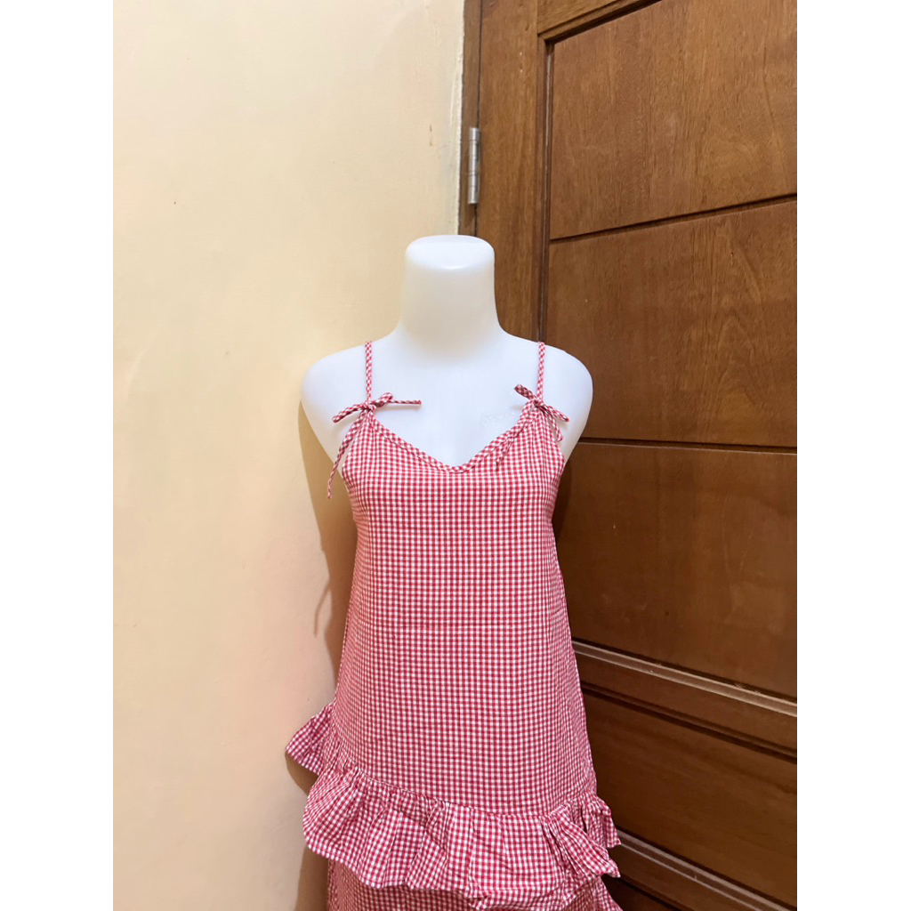 Dress Gingham/ Dress Kotak-kotak merah