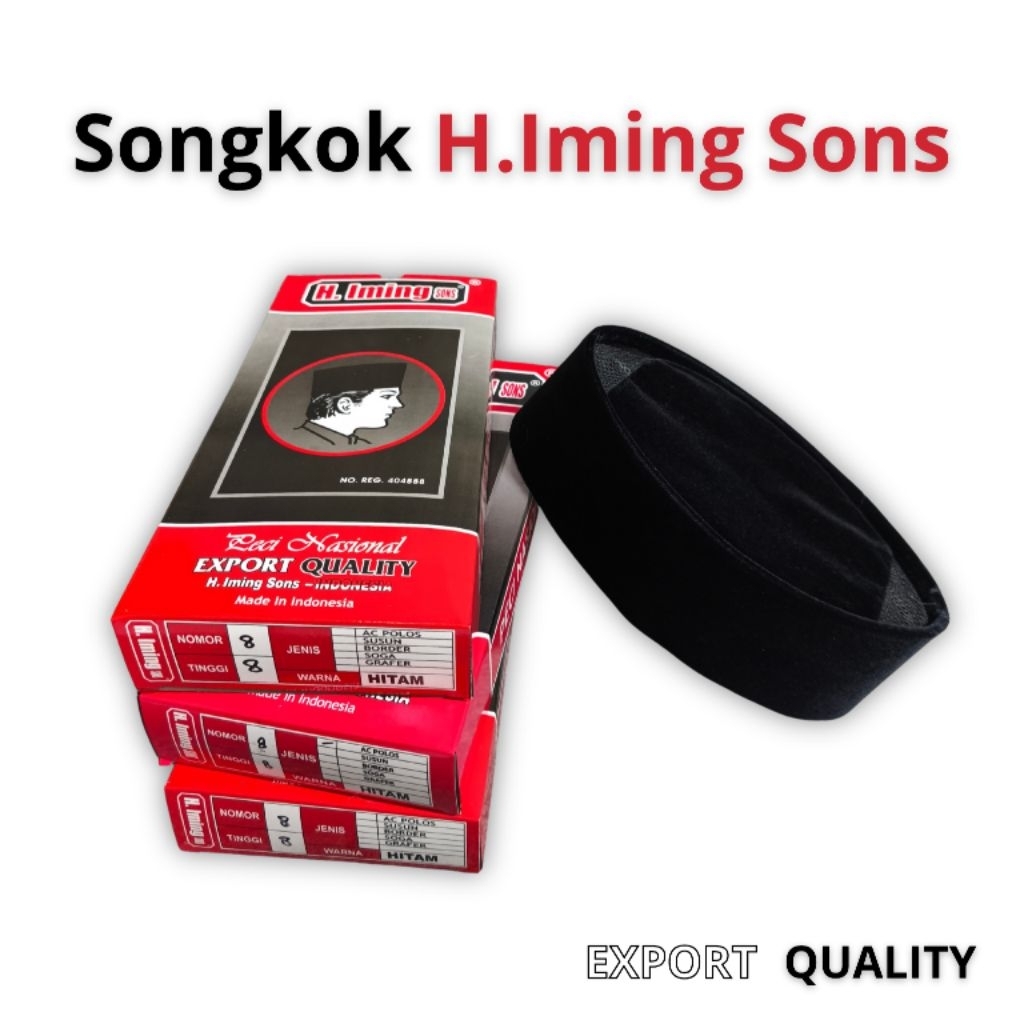 Haji Iming Sons Songkok Hitam Polos Murah Anti Gerah Tahan Air, Peci Kopiah Pria H.ImingSons AC Ting