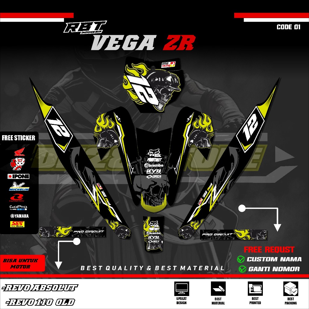 (COD) Sticker Variasi RBT/GTX VEGA ZR Decal Striping Bebek Modif RBT, FREE STICKER PACK
